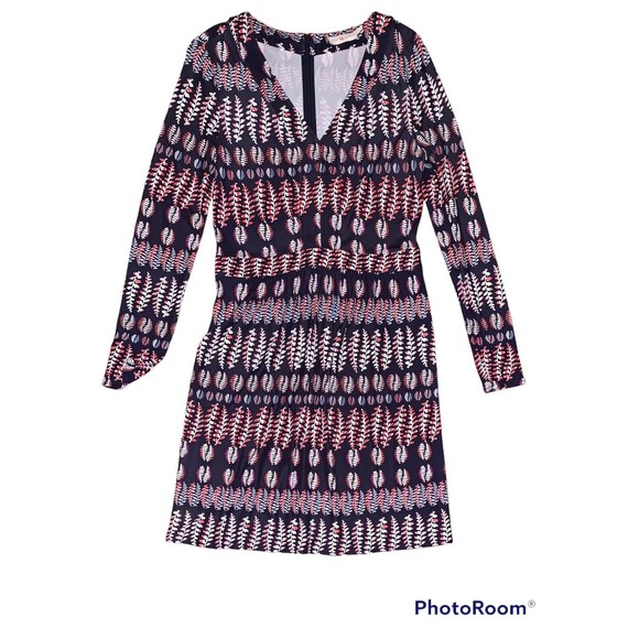 Tory Burch Mini Dress Women's‎ Small Viscose Fantasy Navy V Neck Long Sleeve Zip - Picture 1 of 5